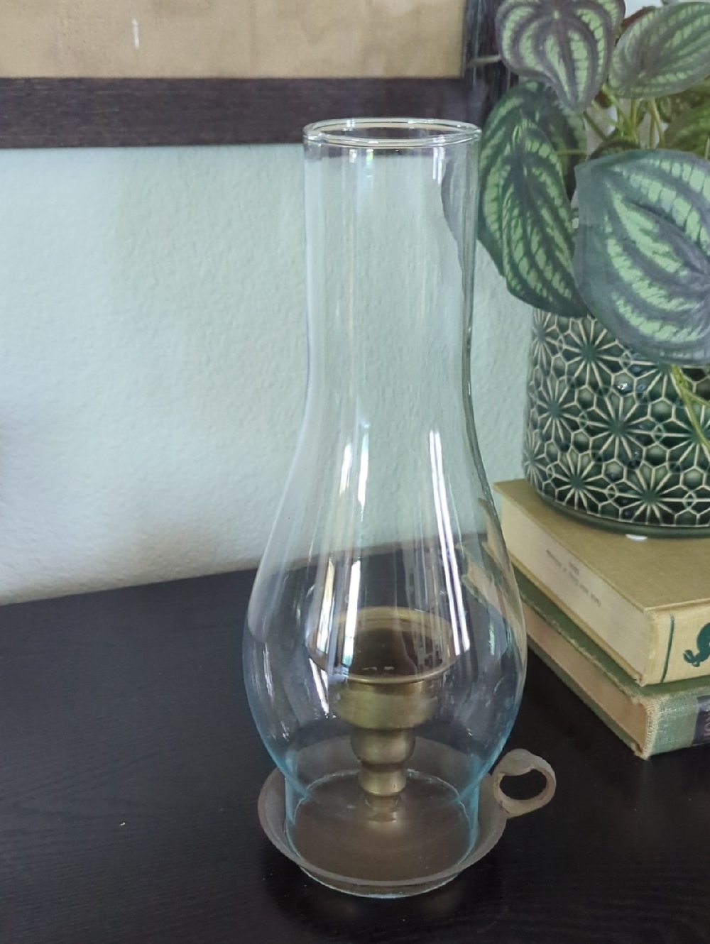 Clear Glass Hurricane Candle Holder with Brass Base - Home Accents